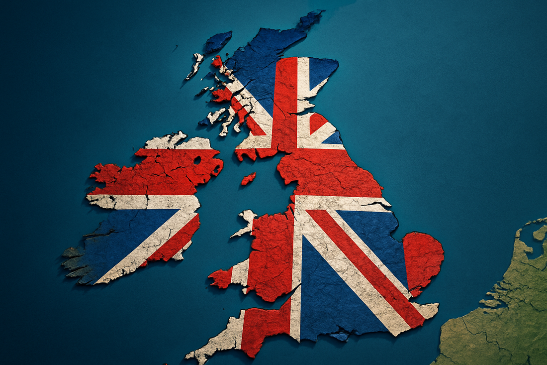 graphic aerial view of United Kingdom with flag superimposed over it for ESG Reporting