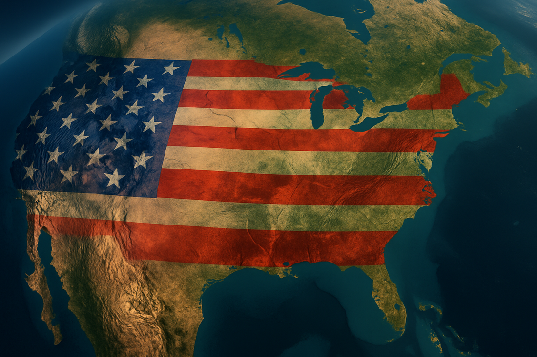 graphic aerial view of United States with flag superimposed over it for ESG Reporting