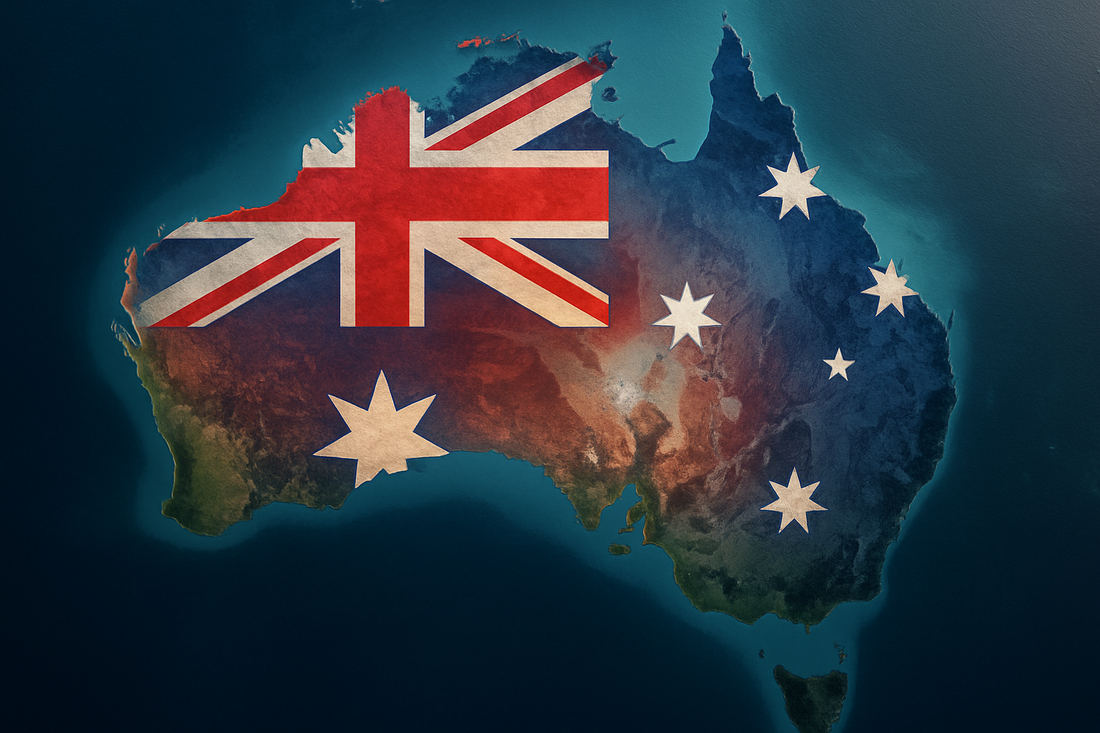 graphic aerial view of australia with flag superimposed over it for ESG Reporting